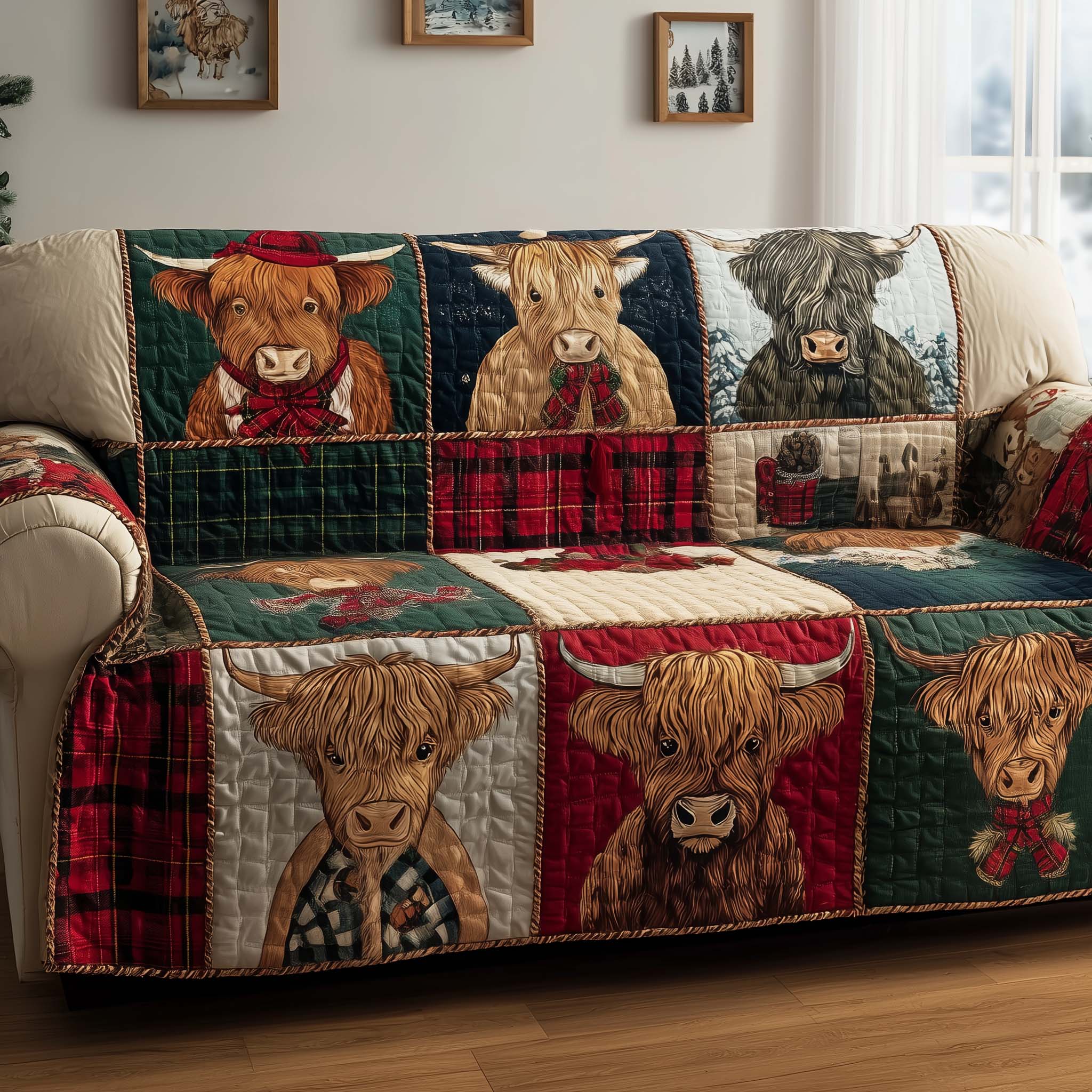 Fuzzy Highland Quilted Sofa Cover