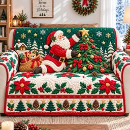 Santa Christmas Joy Quilted Sofa Cover