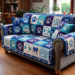 Blue Paw Quilted Sofa Cover