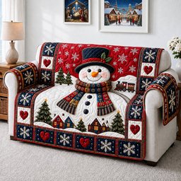 Snowman Holiday Wishes Quilted Sofa Cover
