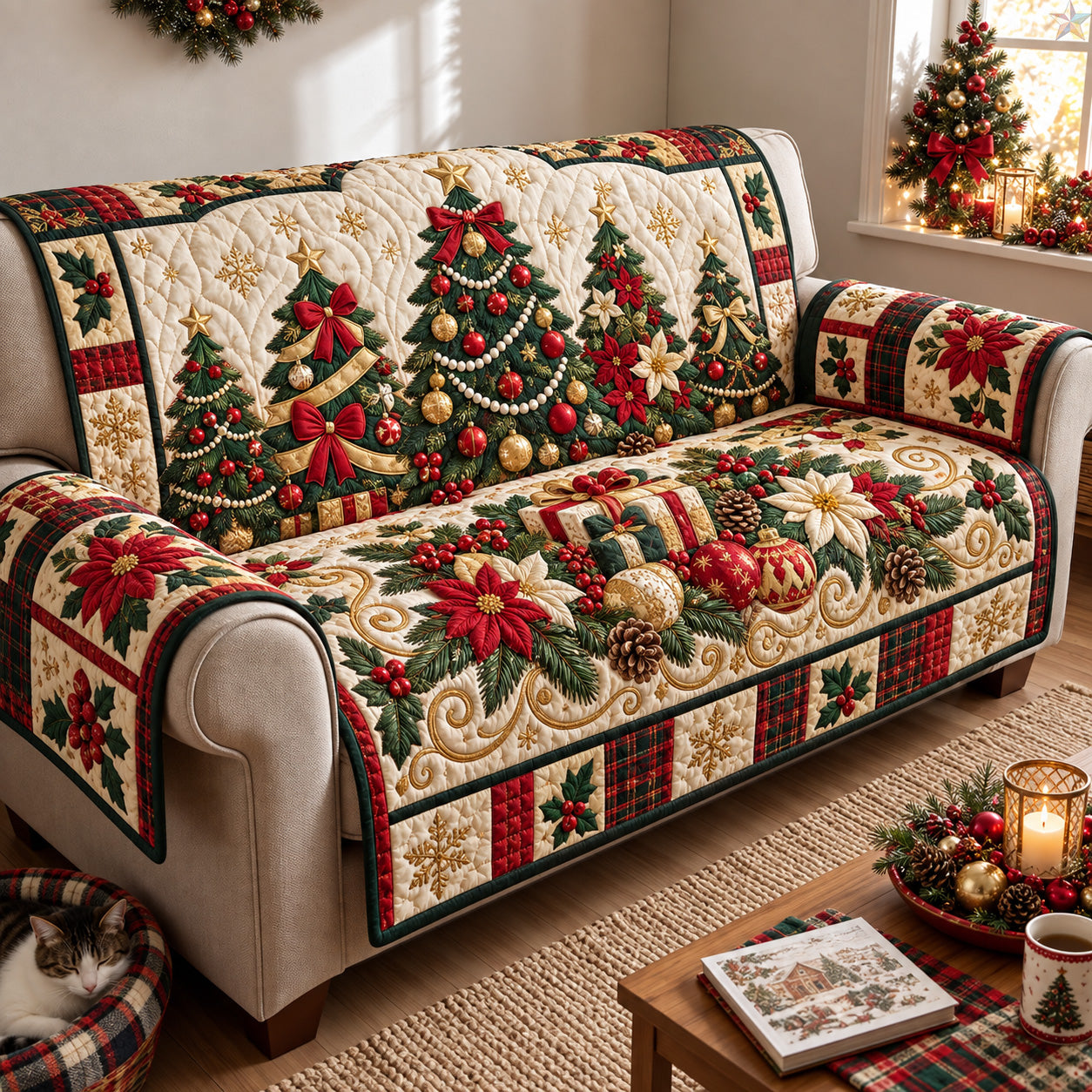 Christmas Tree Wishes Quilted Sofa Cover