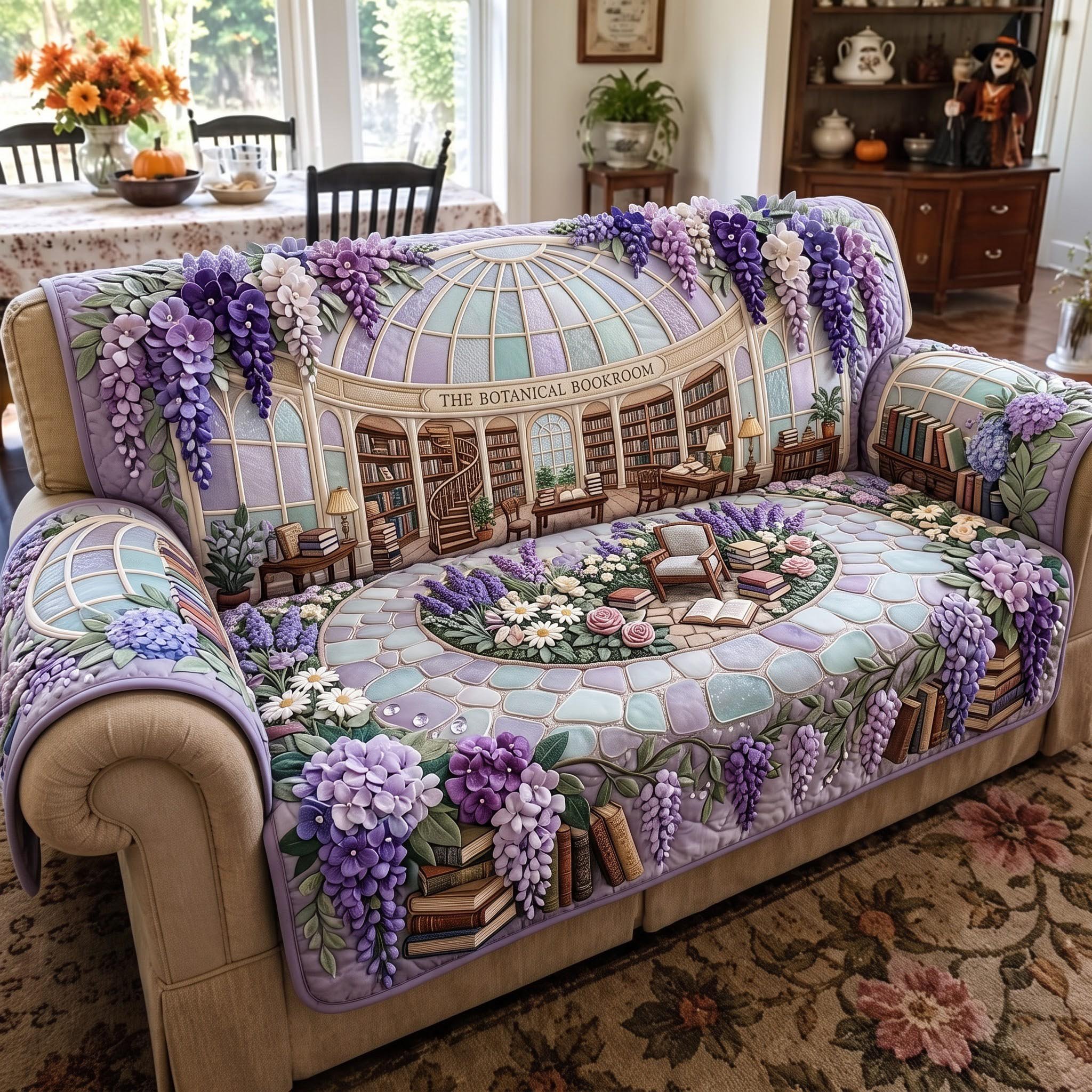 Lavender Bookstore Quilted Sofa Cover