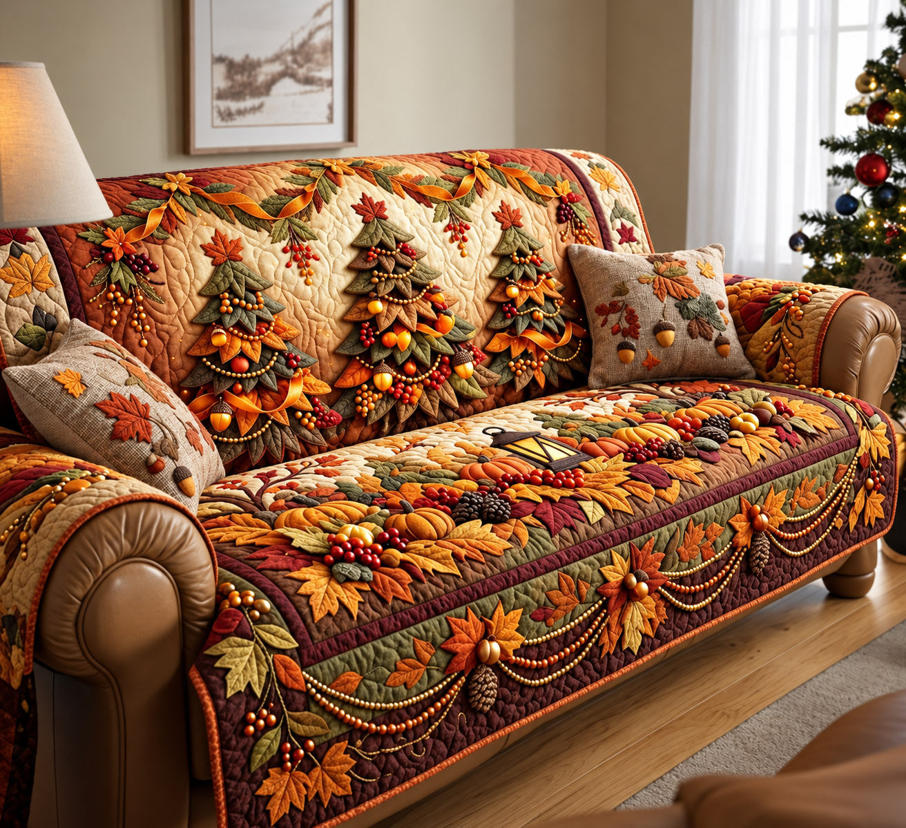 Autumn Tree Quilted Sofa Cover