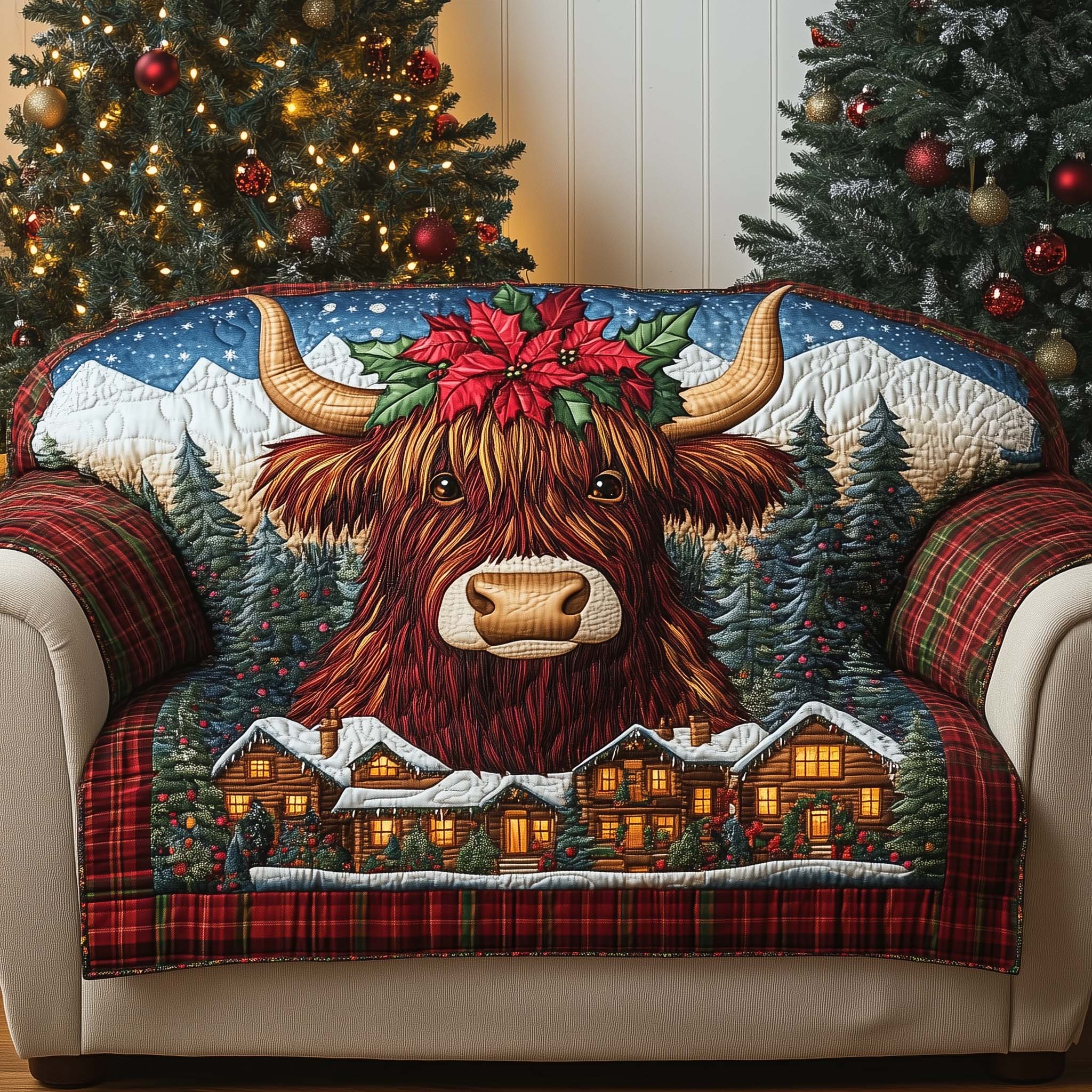 Poinsettia Crown Quilted Sofa Cover