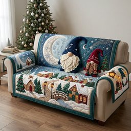Beaded Moonlit Gnome Crochet Quilted Sofa Cover