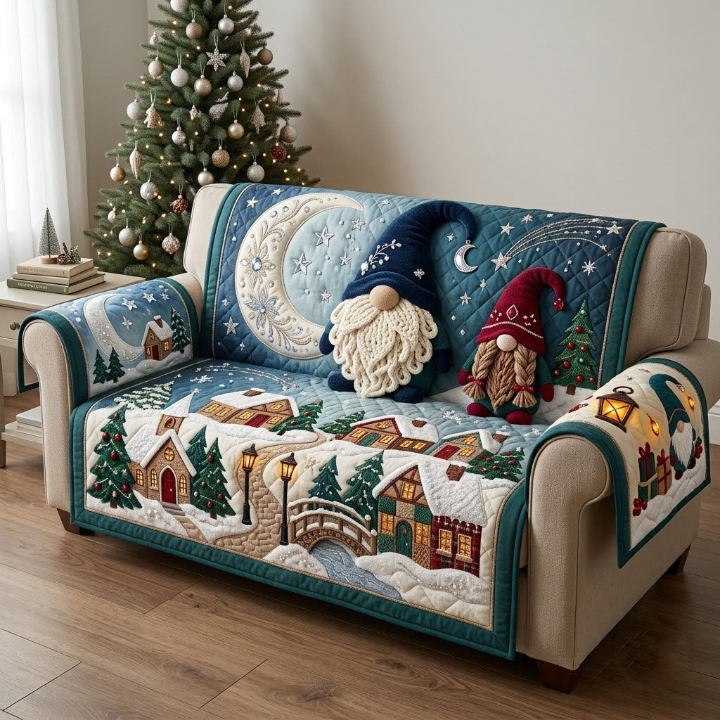 Beaded Moonlit Gnome Crochet Quilted Sofa Cover