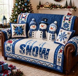 Cozy Snowman Quilted Sofa Cover