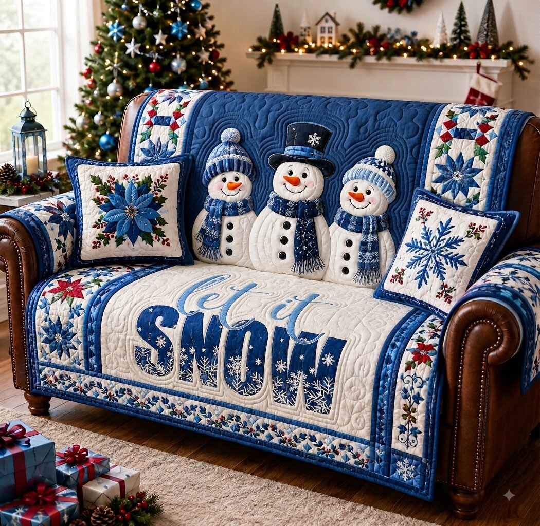 Cozy Snowman Quilted Sofa Cover