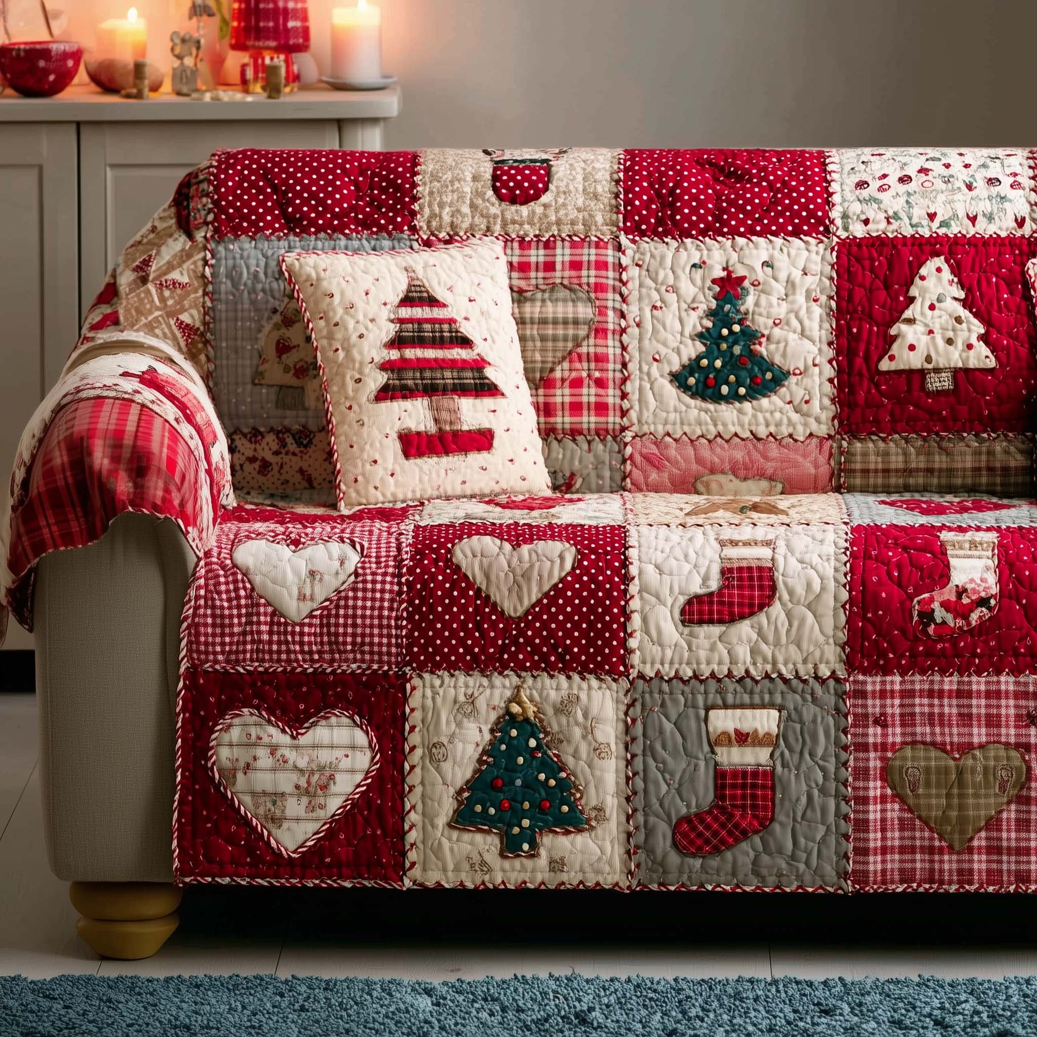 Christmas Patchwork Quilted Sofa Cover