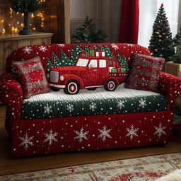 Classic Red Truck Quilted Sofa Cover