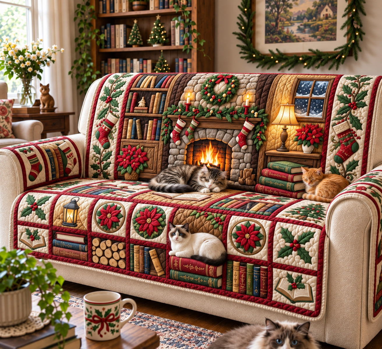 Christmas Hearth Quilted Sofa Cover