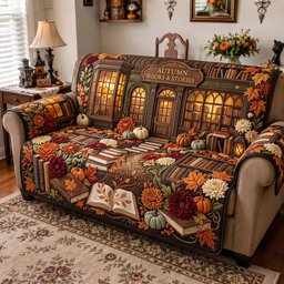 Autumn Library Quilted Sofa Cover
