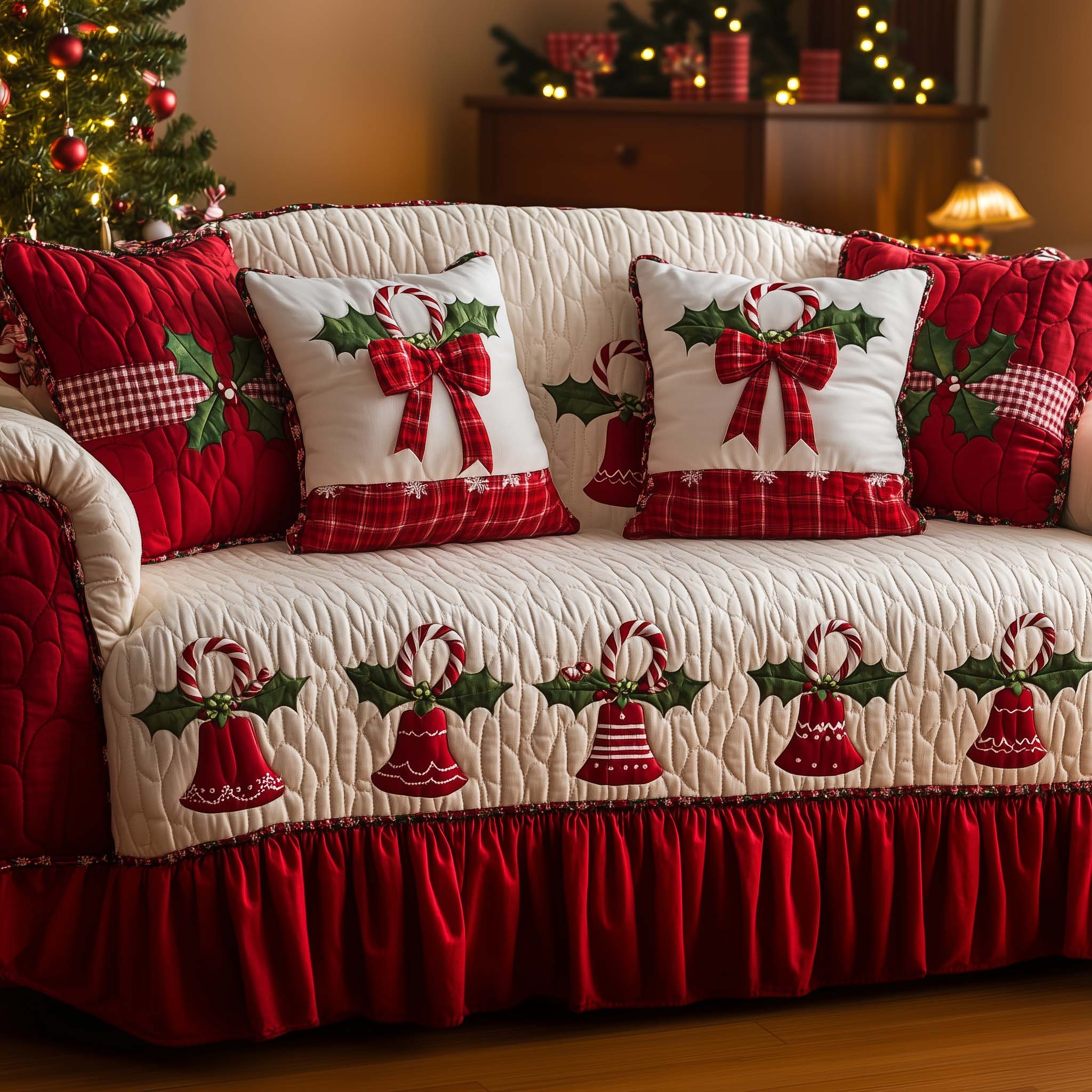 Christmas Bells Quilted Sofa Cover