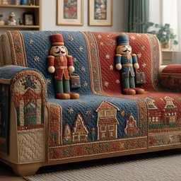Village Nutcracker Quilted Sofa Cover