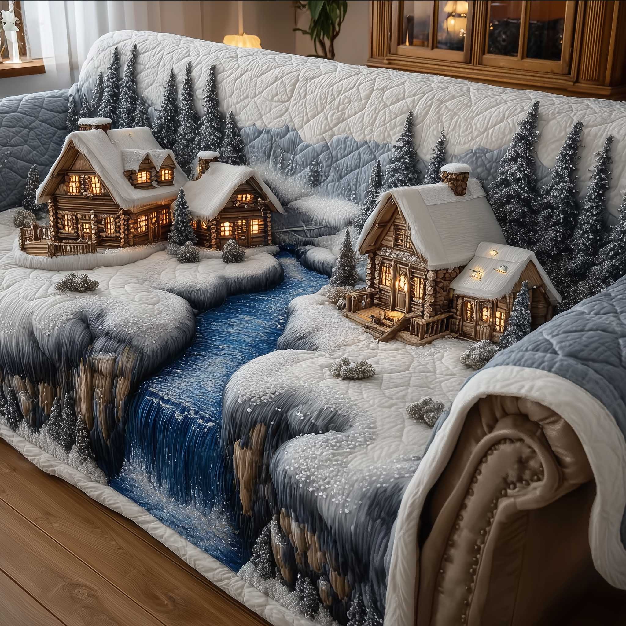 Frosted Townscape Quilted Sofa Cover