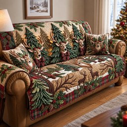 Woodland Reindeer Quilted Sofa Cover