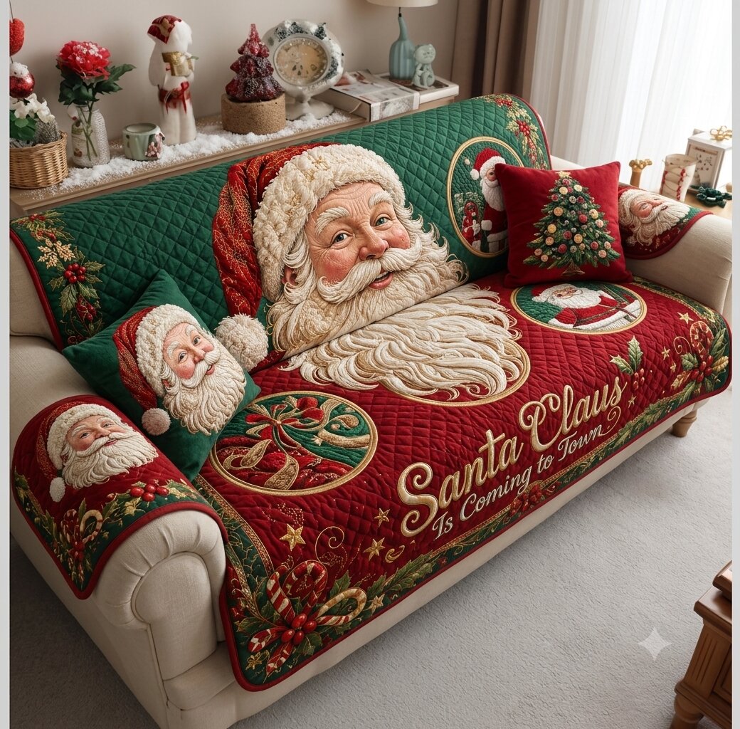 Santa Joy Quilted Sofa Cover