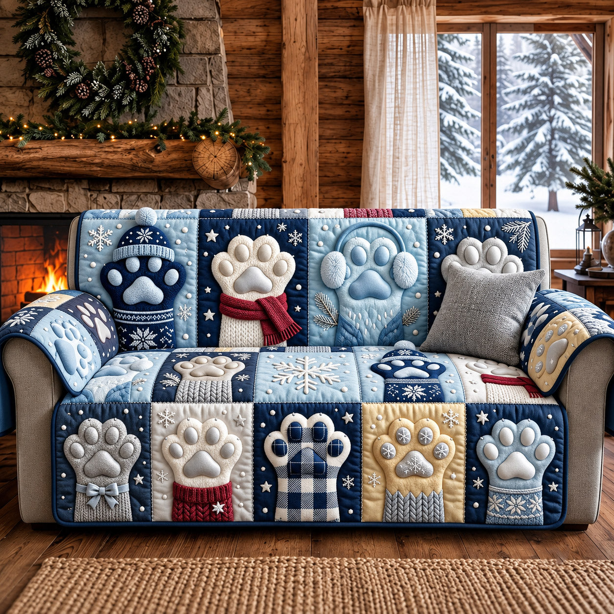 Winter Paw Quilted Sofa Cover