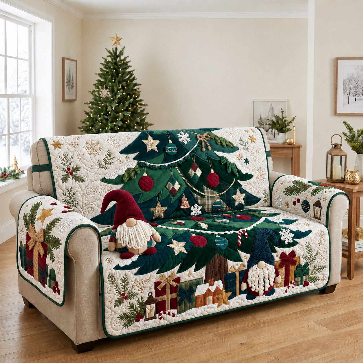 Gnome Christmas Tree Crochet Quilted Sofa Cover