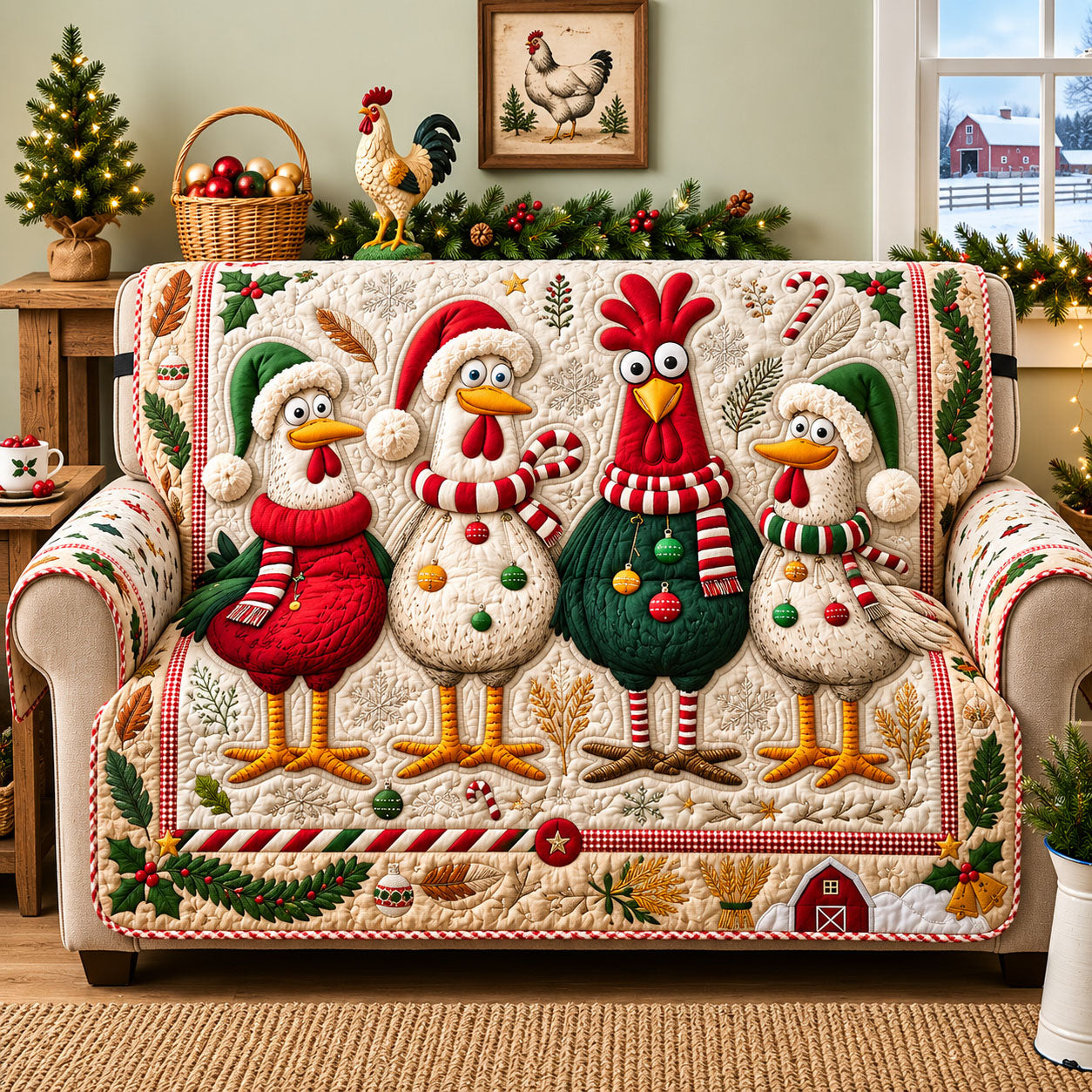 Christmas Chicken Quilted Sofa Cover