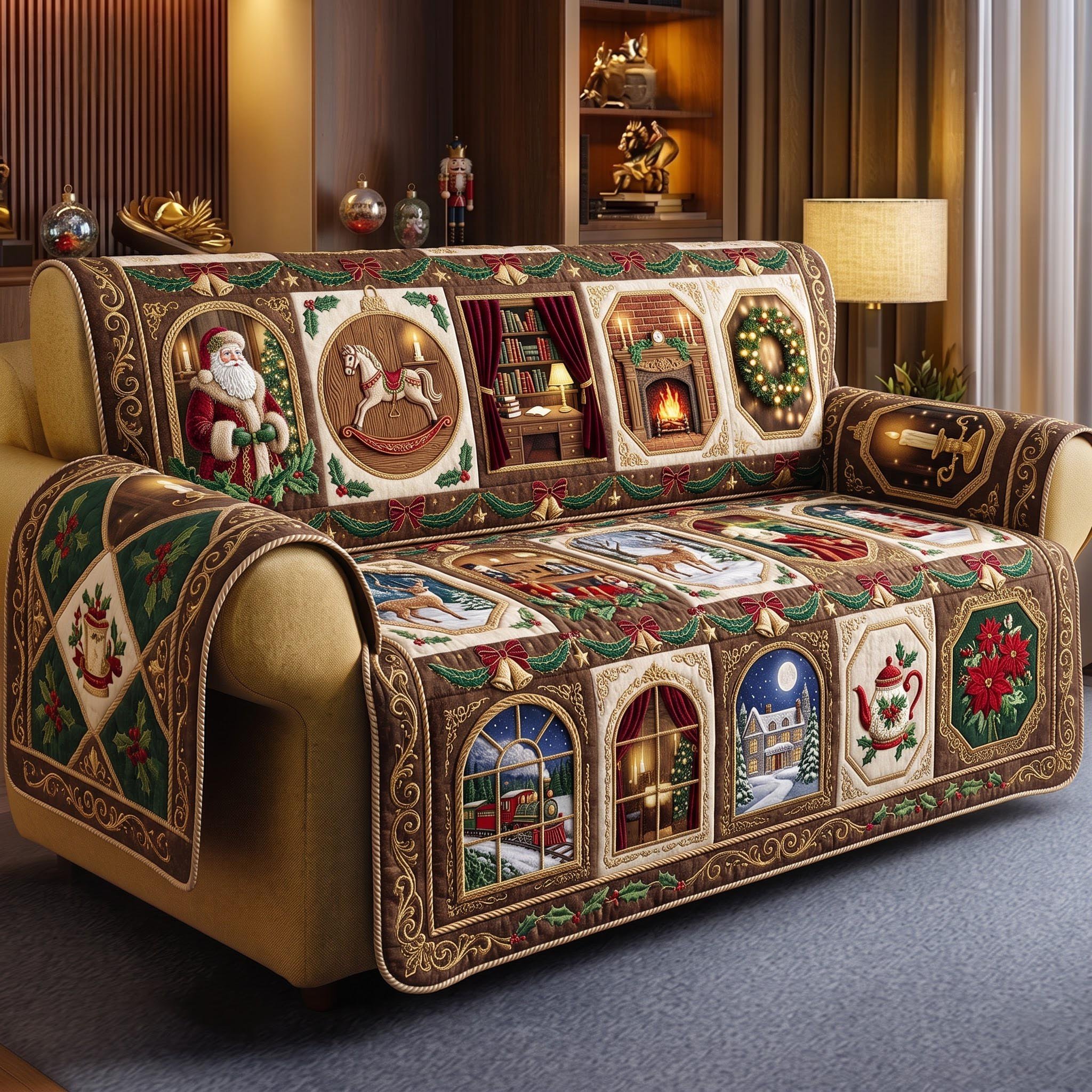 Christmas Gallery Quilted Sofa Cover