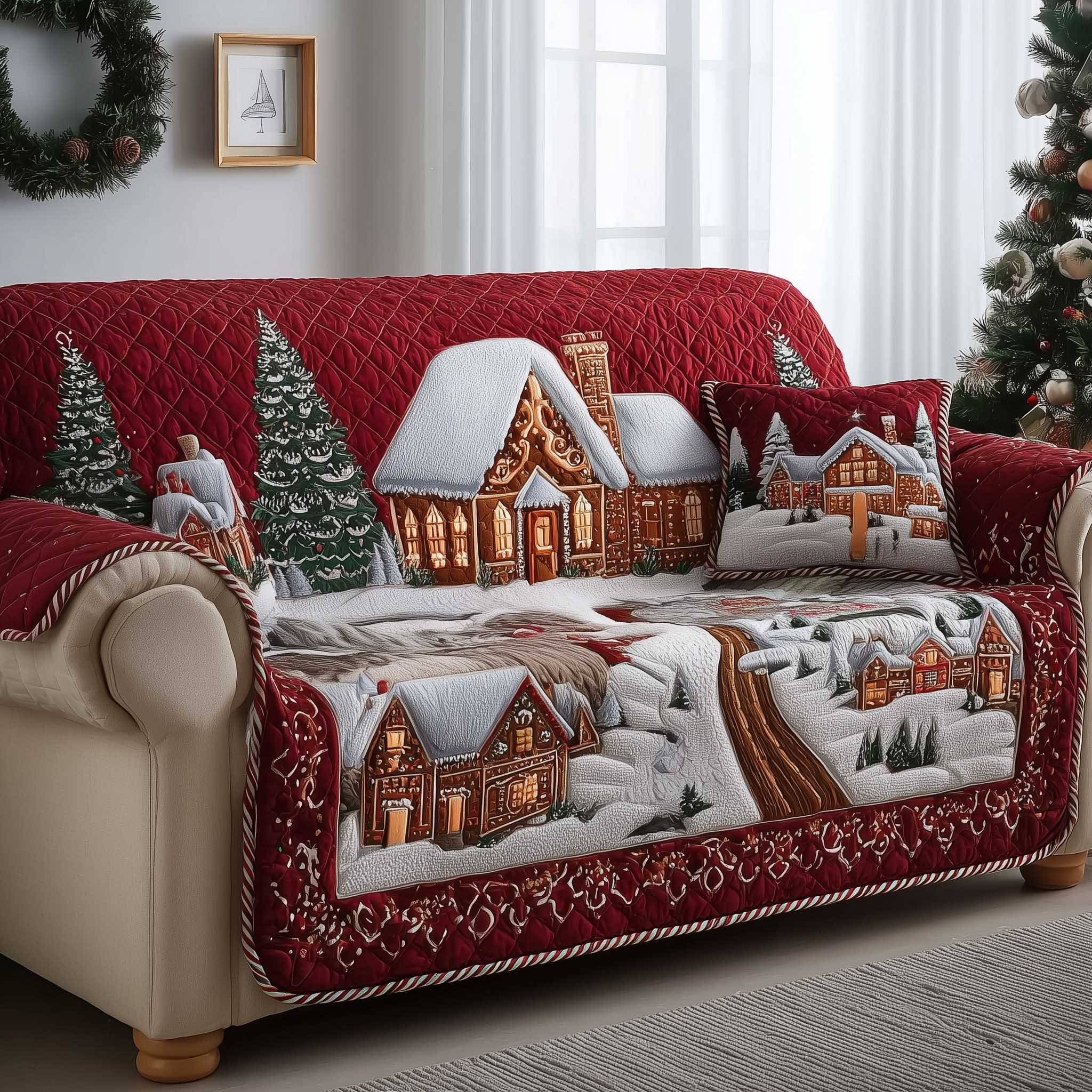 Gingerbread House Quilted Sofa Cover