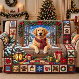 Snowy Golden Retriever Quilted Sofa Cover