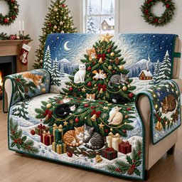 Cat Christmas Tree Quilted Sofa Cover
