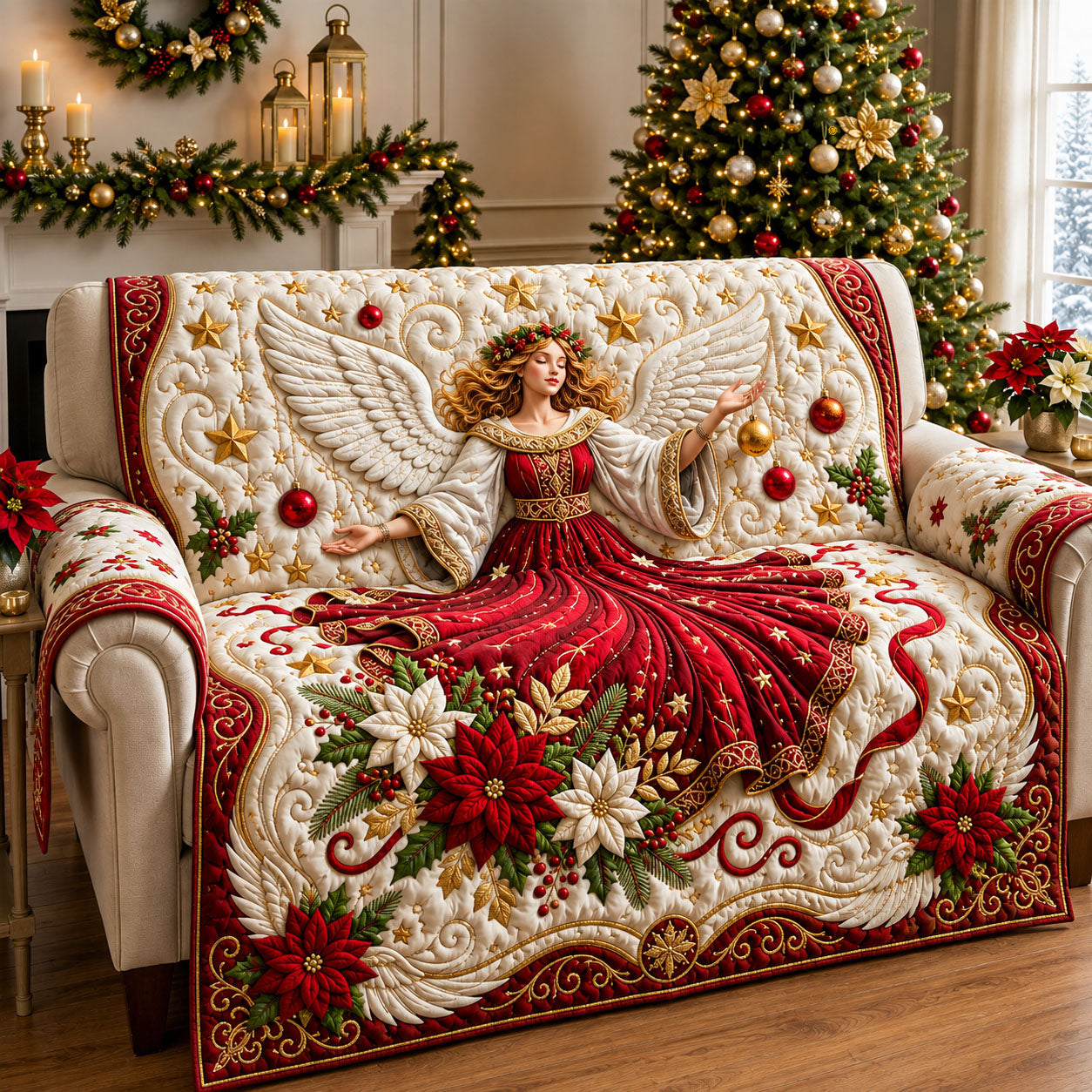 Christmas Angel Quilted Sofa Cover