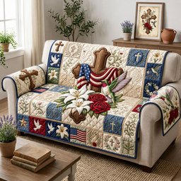 Patriotic Cross Hummingbird Quilted Sofa Cover