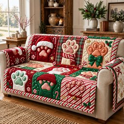 Christmas Paw Quilted Sofa Cover