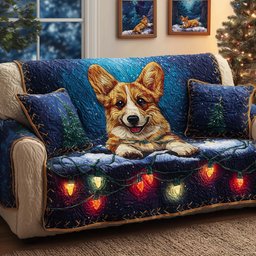 Corgi Lights Quilted Sofa Cover