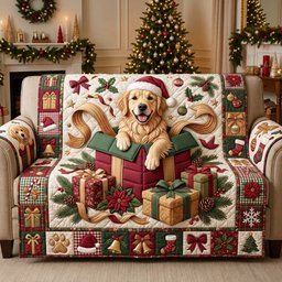 Golden Christmas Gift Surprise Quilted Sofa Cover