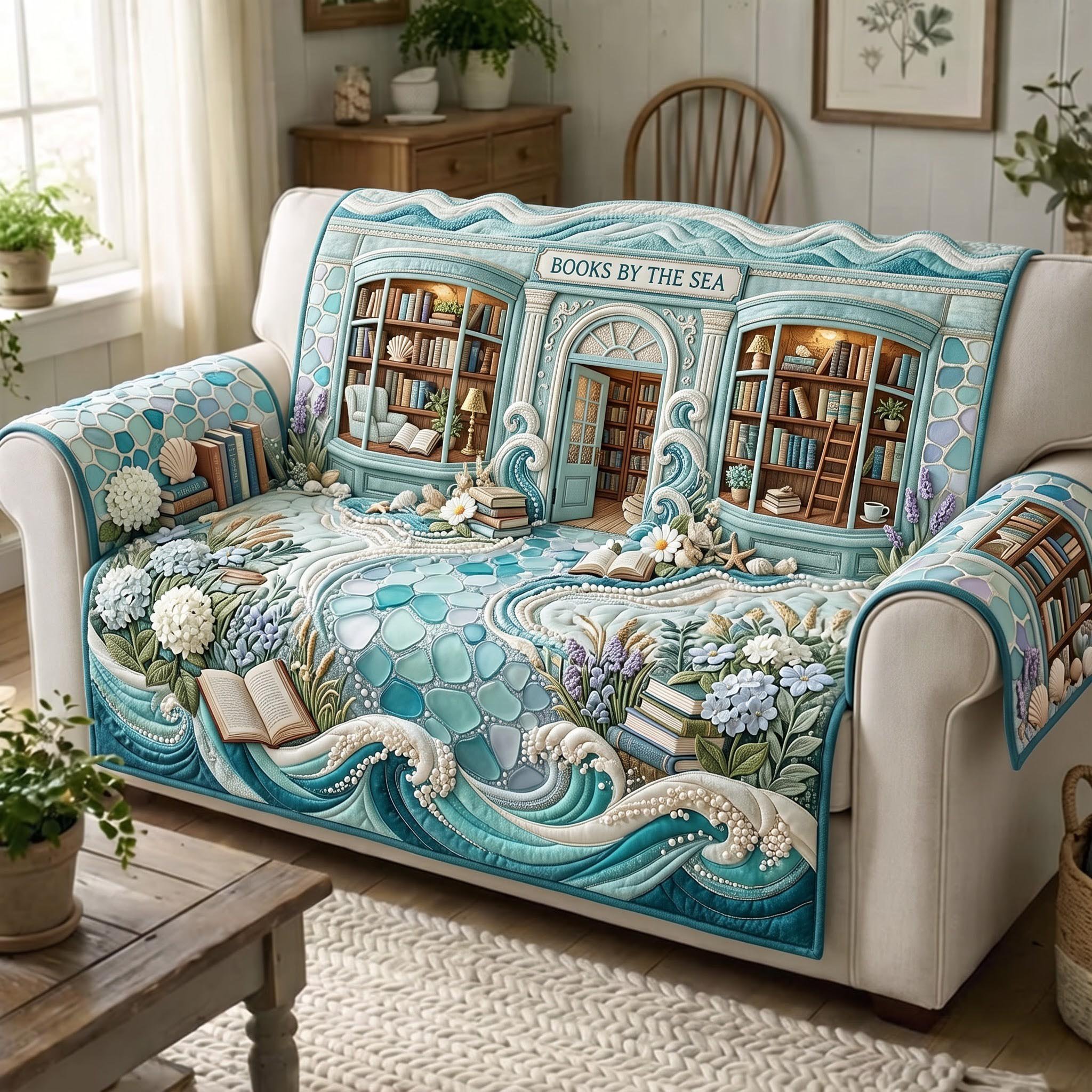 Seaside Library Quilted Sofa Cover