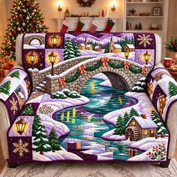 Winter Bridge Village Quilted Sofa Cover