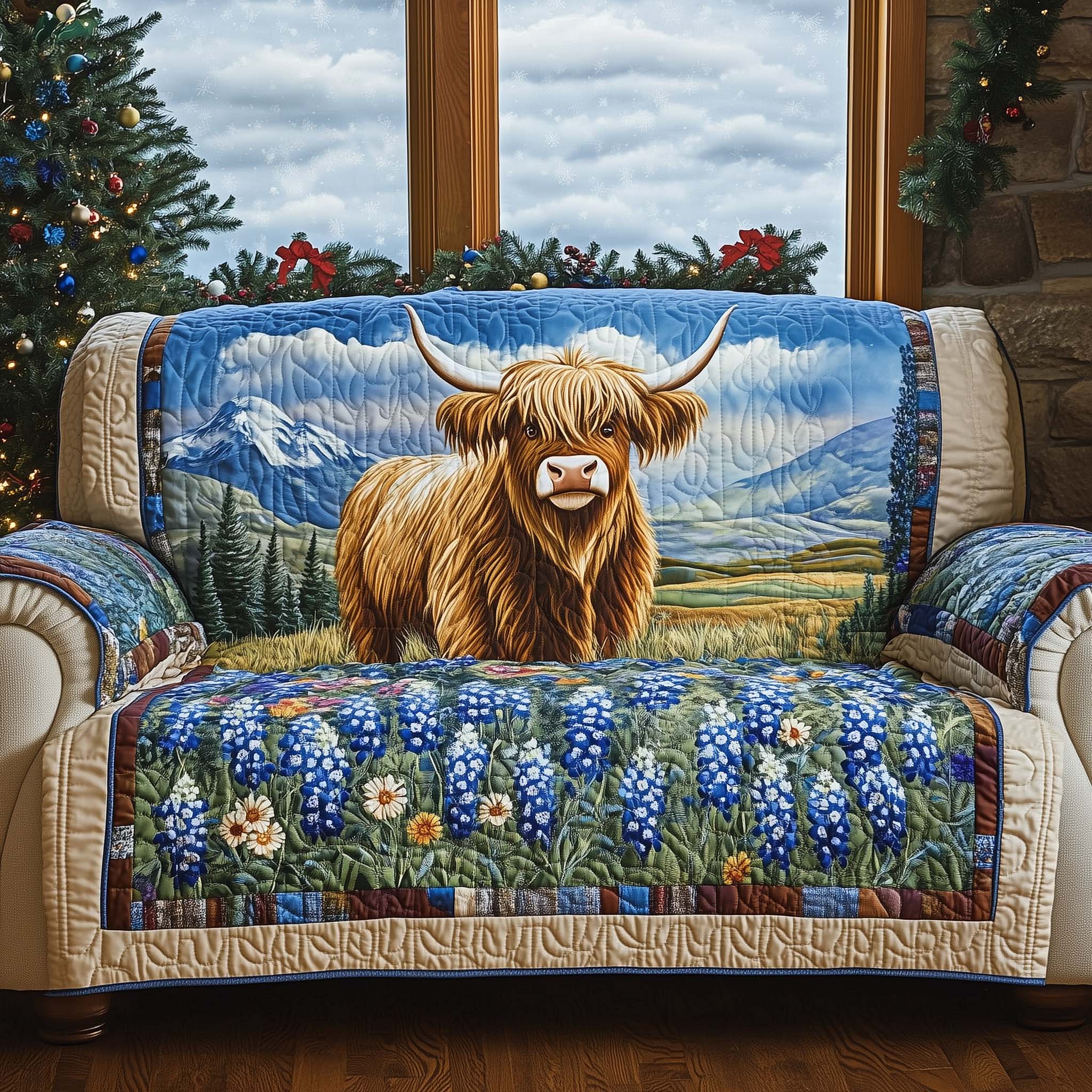 Bluebonnet Serenity Quilted Sofa Cover