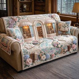 Winter Bookstore Quilted Sofa Cover