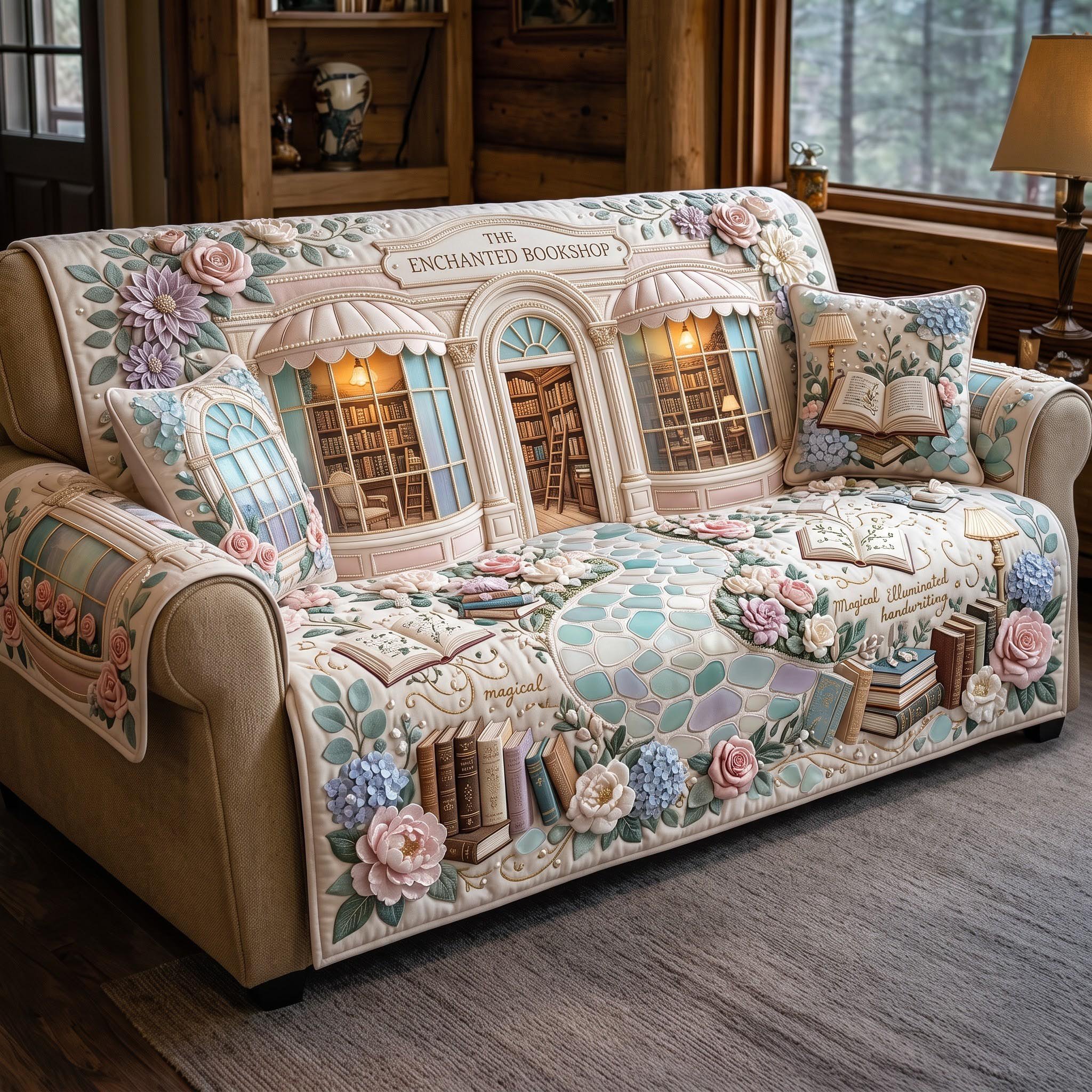Winter Bookstore Quilted Sofa Cover