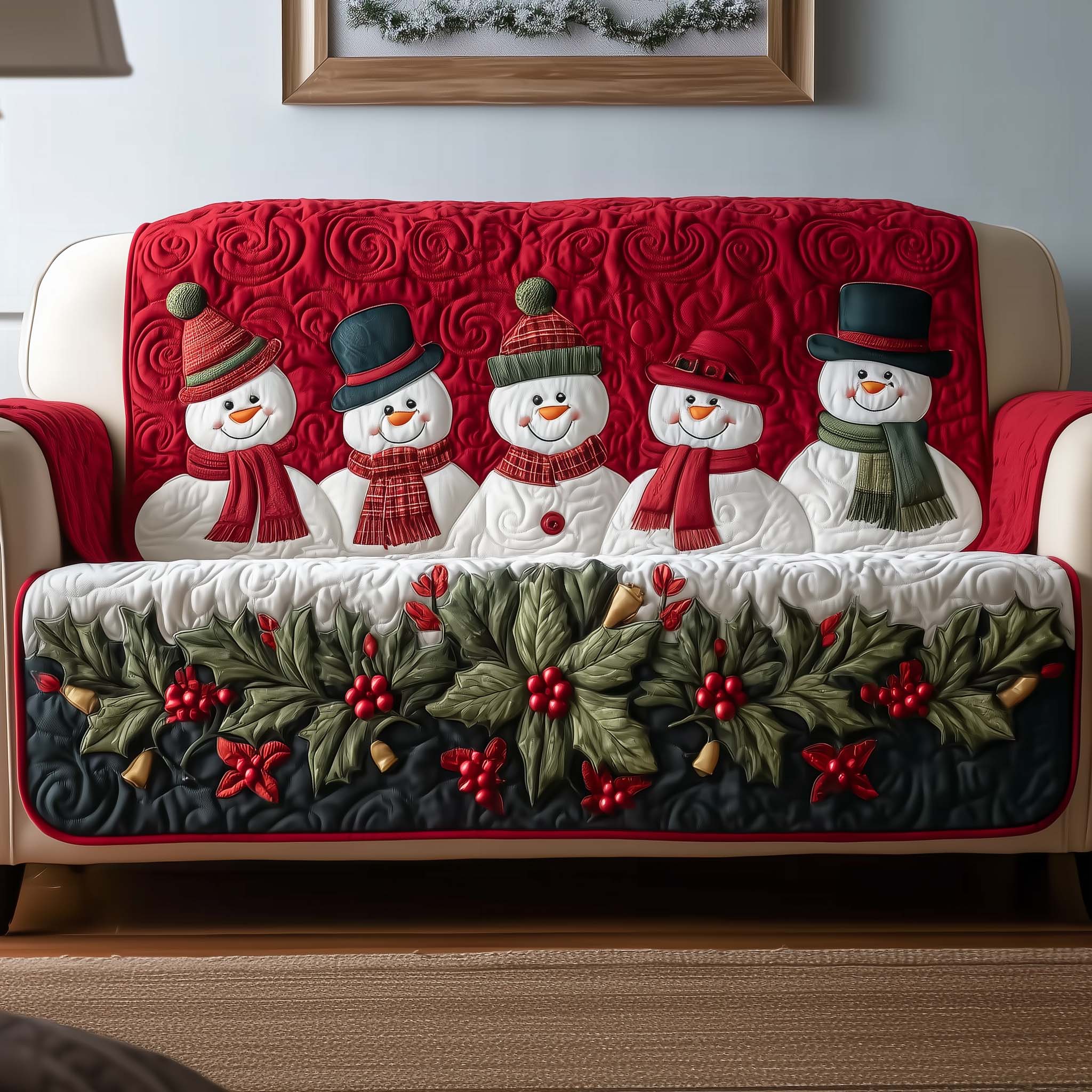 Jolly Snowman Quilted Sofa Cover