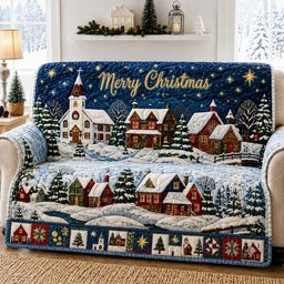 Village Christmas Charm Quilted Sofa Cover