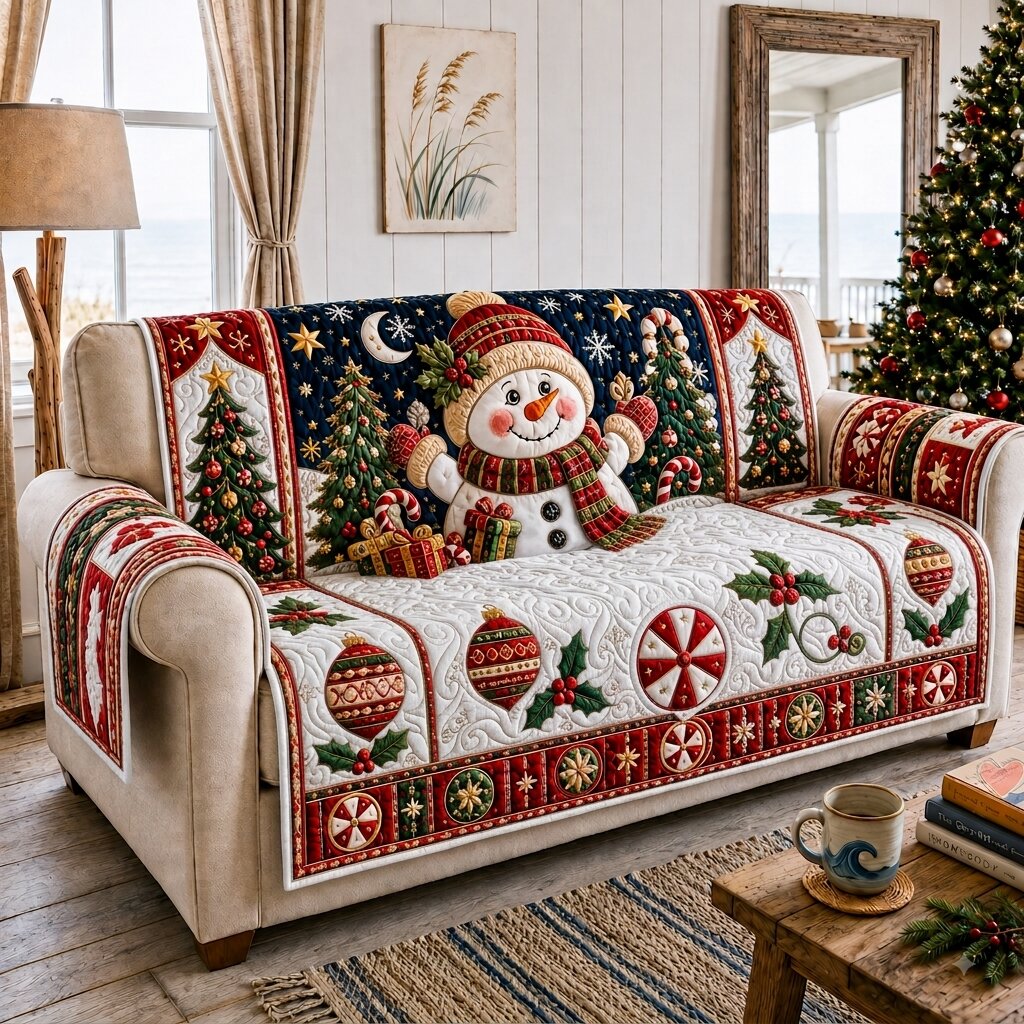Snowman Sparkle Quilted Sofa Cover