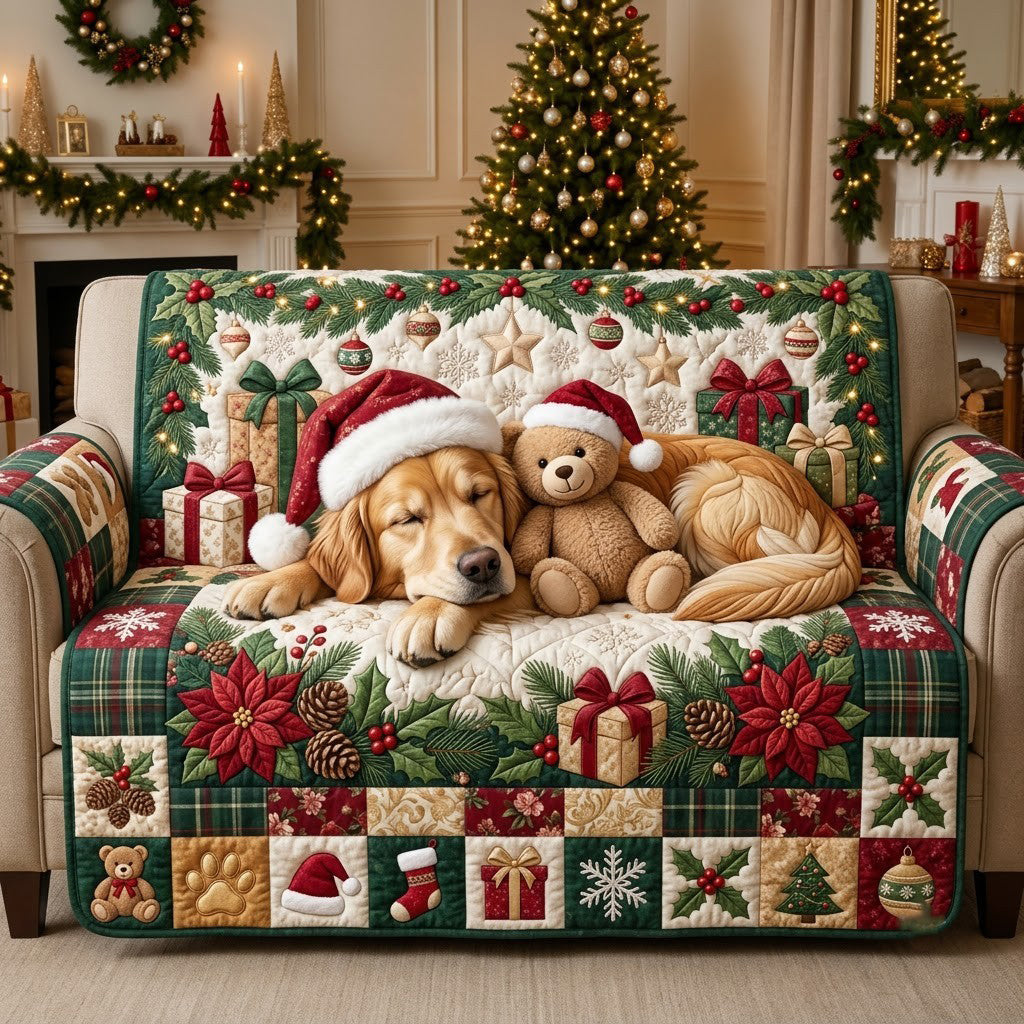 Sleeping Golden Retriever Quilted Sofa Cover