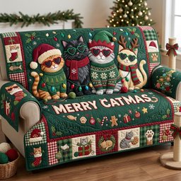 Merry Catmas Quilted Sofa Cover