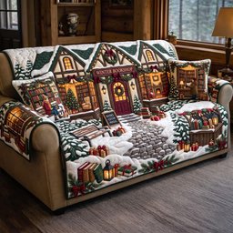 Christmas Library Quilted Sofa Cover