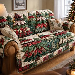 Poinsettia Forest Quilted Sofa Cover