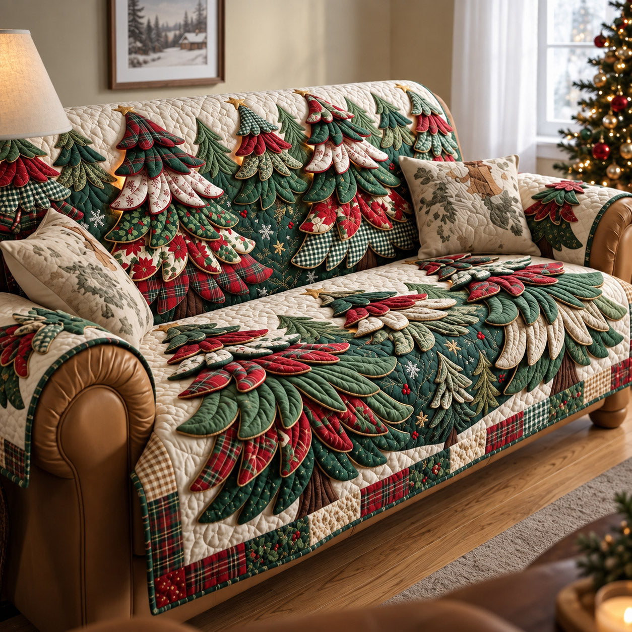 Poinsettia Forest Quilted Sofa Cover