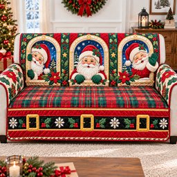 Santa Claus Window Quilted Sofa Cover