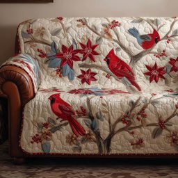 Festive Cardinal Quilted Sofa Cover