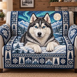 Winter Husky Charm Quilted Sofa Cover