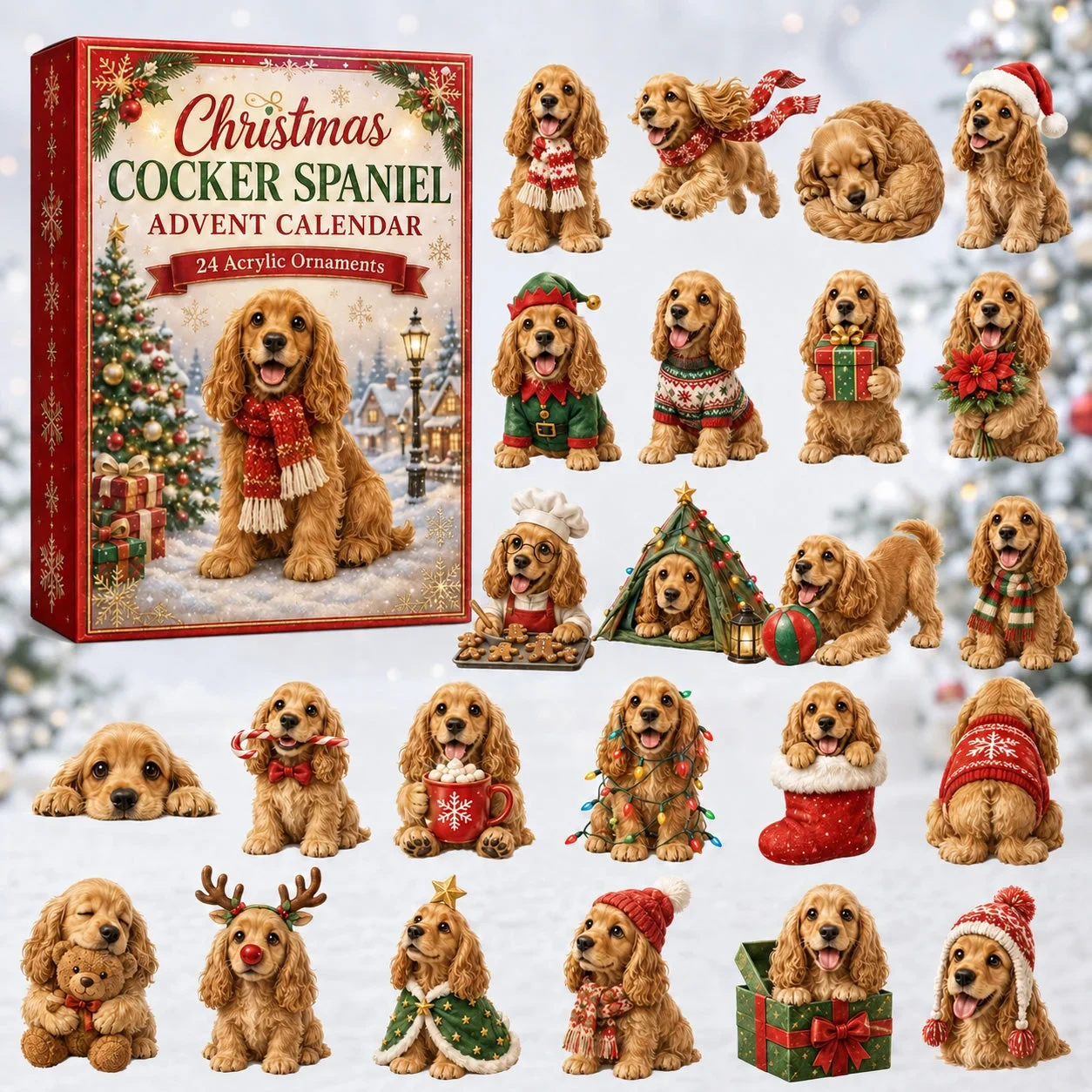 Christmas Cocker Spaniel Advent Calendar 2026 Xmas Decorations Dog Lover Gifts